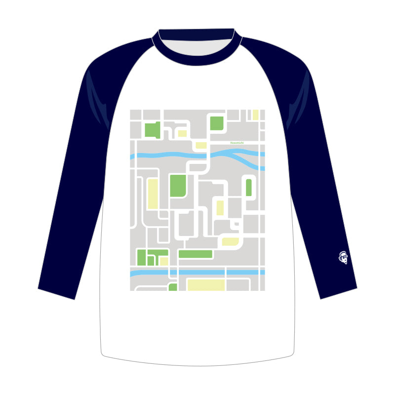 Chageのずっと細道 ラグランTシャツ（ホワイト×ネイビー） – Chage